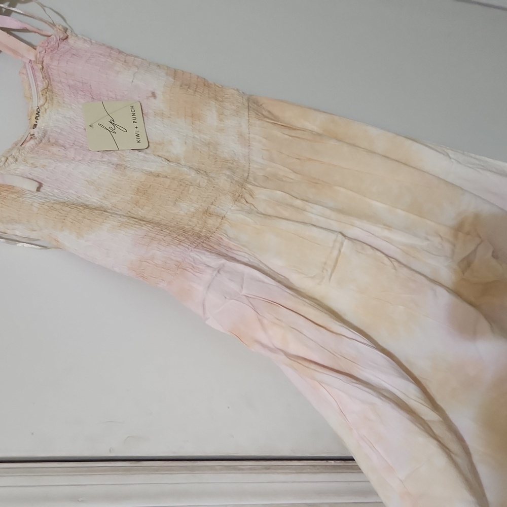 NWT KIWI + PUNCH Pastel Tie-Dye Smocked Dress in Pink & Cream